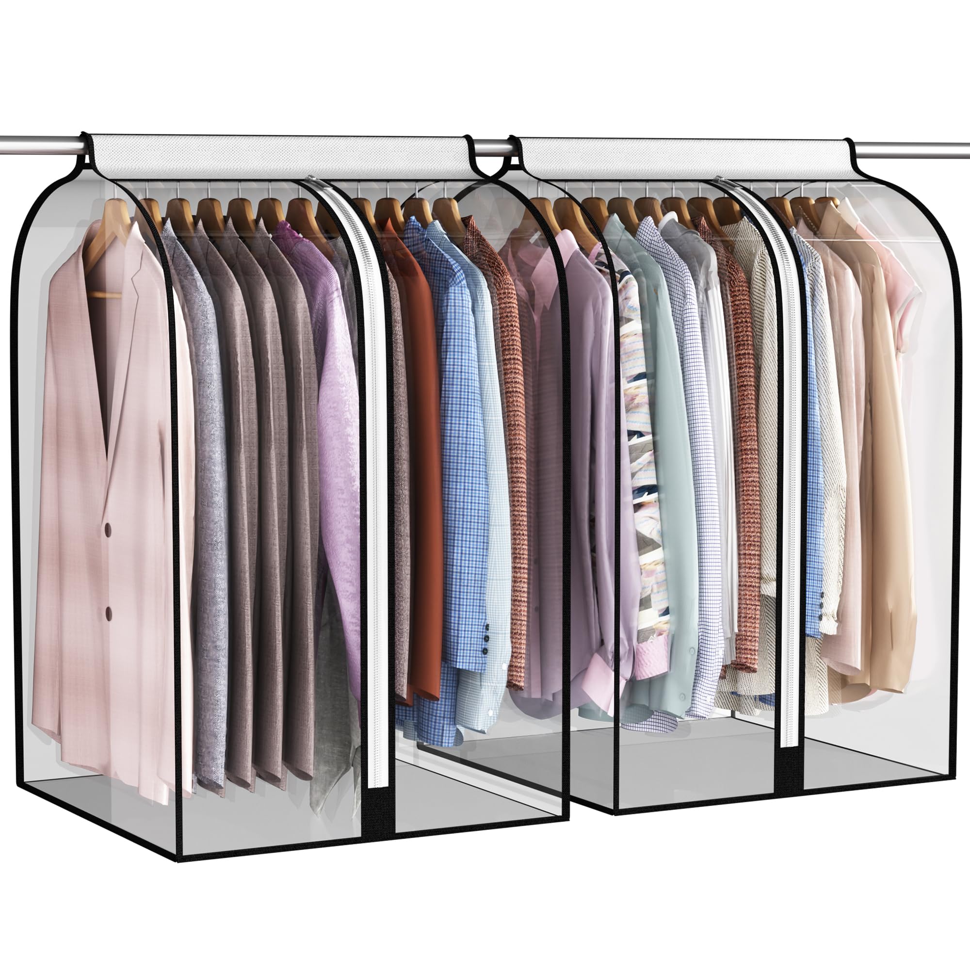 Photo 1 of 22” Gusseted Garment Bags for Hanging Clothes, All Clear Clothes Cover for Closet Storage, Wardrobe Coat Protector for Suit, Shirt Bottom Enclosed, 2 Pack, 32” Long