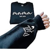 Merrvey Personalized Mama Sweatshirt with Kid Names on Sleeve Custom Mama Sweatshirts for Women Mom Sweatshirt Crewneck Est 2026 Plus Size Oversized Pullover Momma for Mom Multicolor
