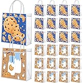 Sweetude 24 Pcs Christmas Milk and Cookie Birthday Party Favor Clear Plastic Gift Bags with Handles Reusable Milk and Cookie Goodie Bag for Christmas Baby Shower Birthday Gender Reveal Party Favors