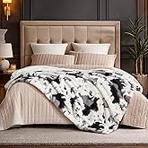 Cozy Bliss Cow Print Faux Fur Throw Blanket, Animal Printed Blankets Super Soft Warm Thick Fluffy Throws Home Decor for Couch Bed Sofa Women (Black&Grey Cow, 60x80 Inches)