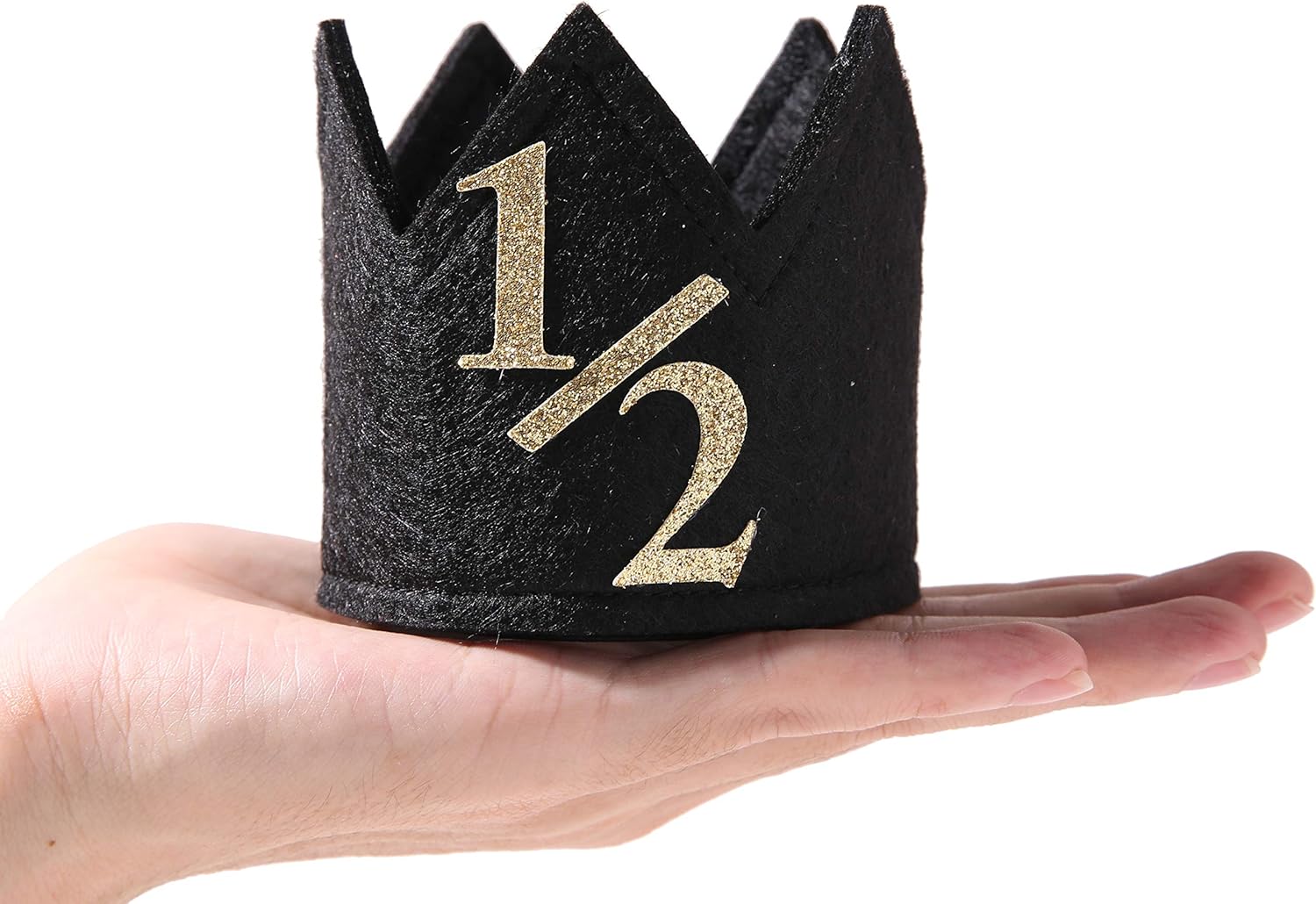 Half Birthday Hat for Baby - 1/2 Birthday Crown Hat, Half Sign 1/2 Baby Photo Prop for 6 Month Birthday, Mini Crown Cake Smash, Party Hats for Kids (1/2 CROWN BLACK): Clothing