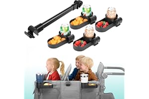 VIOTIIN Forward-Facing Support Bar + 4-Pack Stroller Wagon Snack Tray with Spill-Proof Cup Holders - Wonderfold Accessories Compatible with WONDERFOLD W4 Elite/Luxe 4-Seater Wagons, Detachable & Easy Install