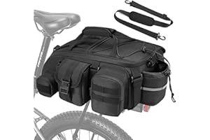 CDYWD 1050D Waterproof Rear Bike Rack Bag, 15L Large Bicycle Trunk Bag with Shoulder Strap for Cycling Commuter Shopping Travel, Bike Back Cargo Rack Bike Saddle Bag for Ebike, MTB, Cruiser, City Bike