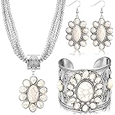 Inbagi 3 Pcs Boho Western Jewelry for Women Turquoise Jewelry Set Vintage Earrings Bracelet Western Bohemian Necklace for Women Cowboy Cowgirls (White Turquoise)