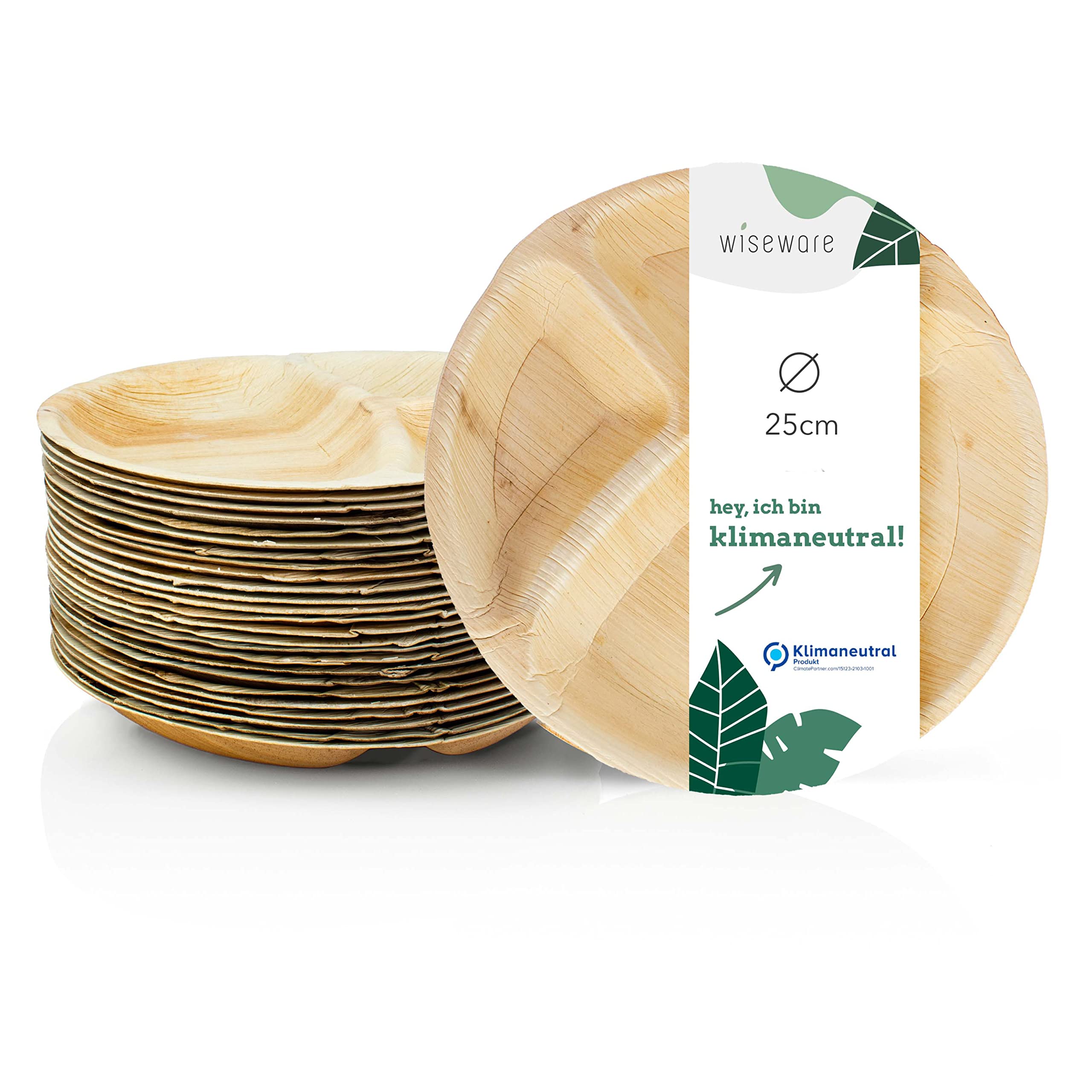 wisefood Palm Leaf Plates – Pack of 25 Disposable Dinner Plates Three Divided Round Diameter 25 cm–Biodegradable Disposable Palm Leaf Tableware with 3 Compartments – Ideal as a Disposable Party Plates