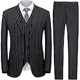 MAGE MALE Men’s Pinstripe 3 Piece Suit Slim Fit Elegant Single Breasted Business Wedding Party Blazer Vest& Pants Set