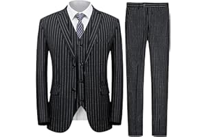 MAGE MALE Men’s Pinstripe 3 Piece Suit Slim Fit Elegant Single Breasted Business Wedding Party Blazer Vest& Pants Set