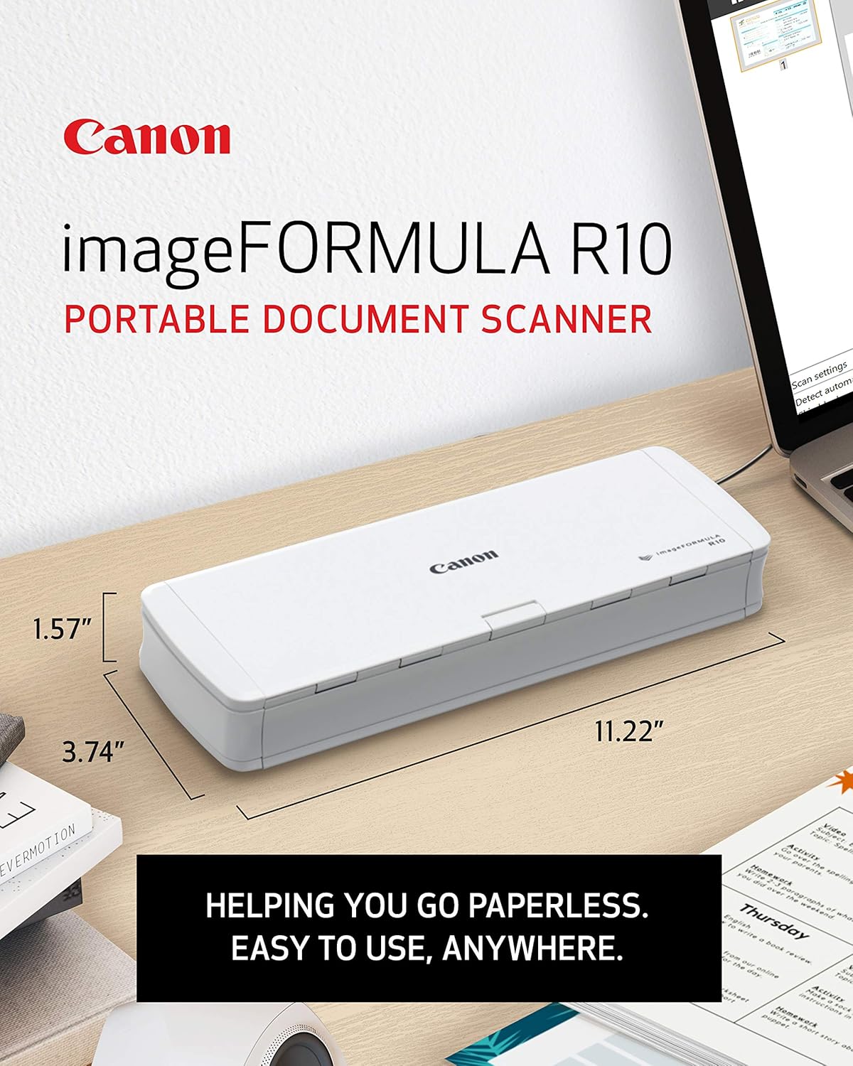 Canon imageFORMULA R10 Portable Document Scanner For PC and Mac, Easy Setup For Home or Office Use, Includes Scanning Software, (4861C001): Electronics