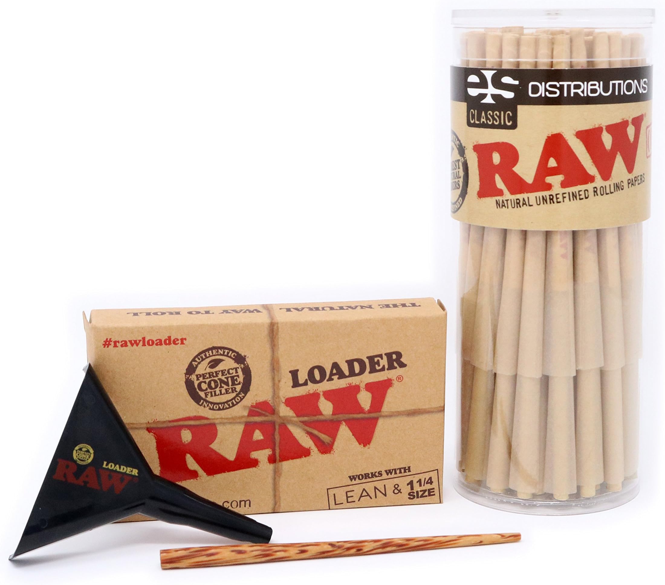 RAW Classic Lean Pre-Rolled Cones with Filter Tips - Bundle (50 Pack and Lean Cone Loader)