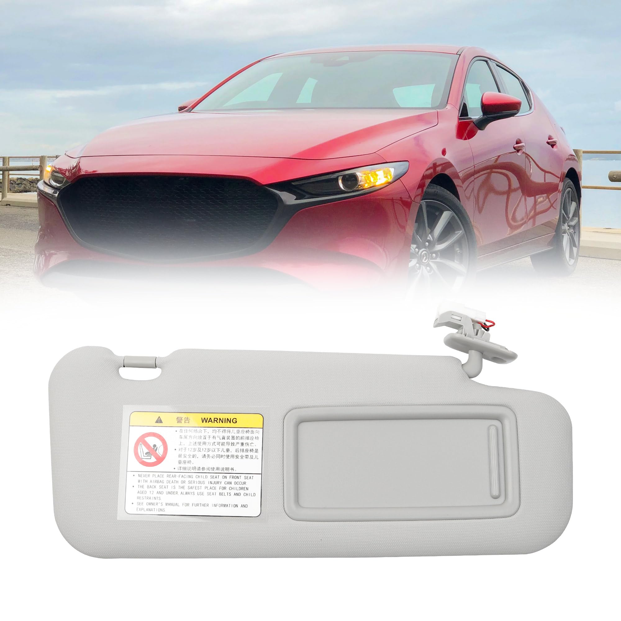 Photo 1 of Dasbecan Gray Right Passenger Side Sun Visor Replacement with Vanity Light |Makeup Mirror| Compatible with 2014 2015 2016 2017 2018 2019 Mazda 3 2014 2015 2016 2017 2018 Mazda 6