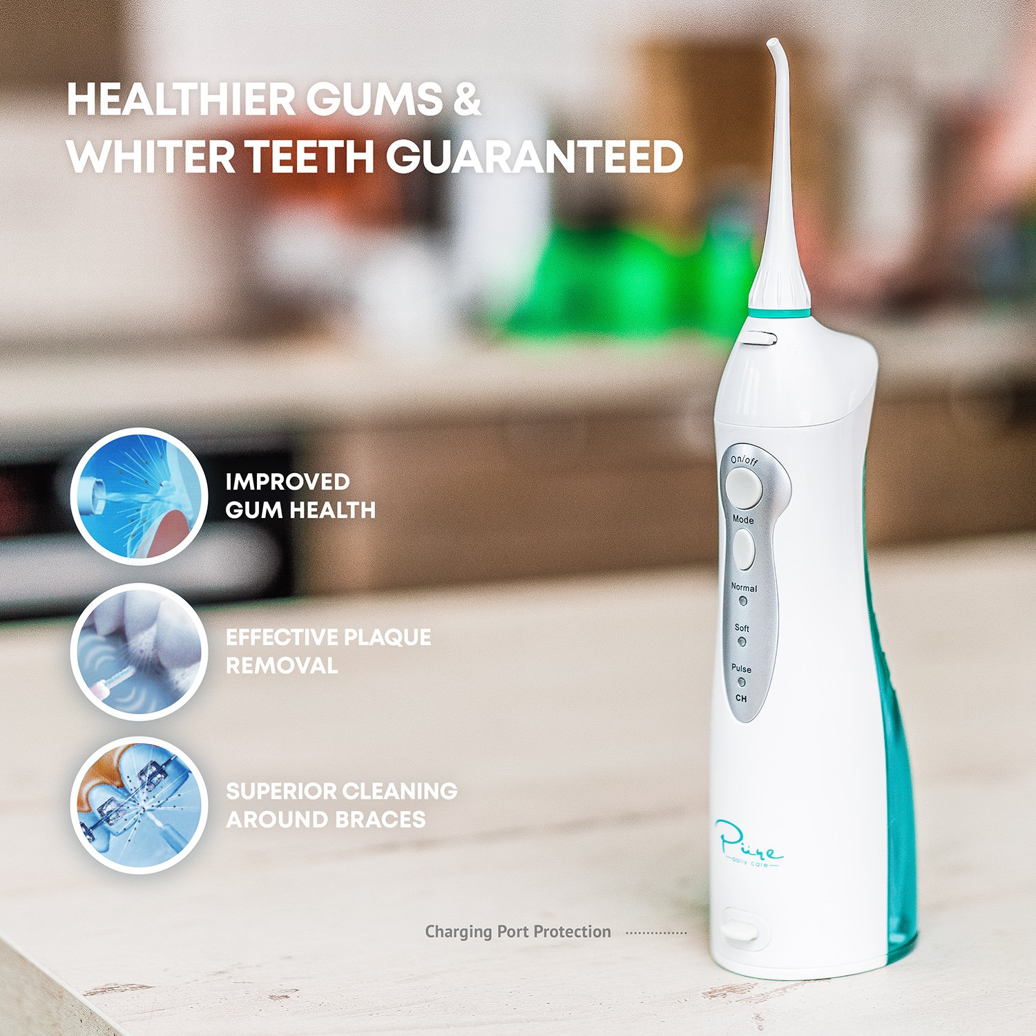 Aqua Flosser - Professional Rechargeable Oral irrigator with 4 tips and 4 dental tools - Oral Irrigator w/ 3 Modes - Portable & Cordless Flosser - Kids and Braces - Dentist Recommended: Beauty