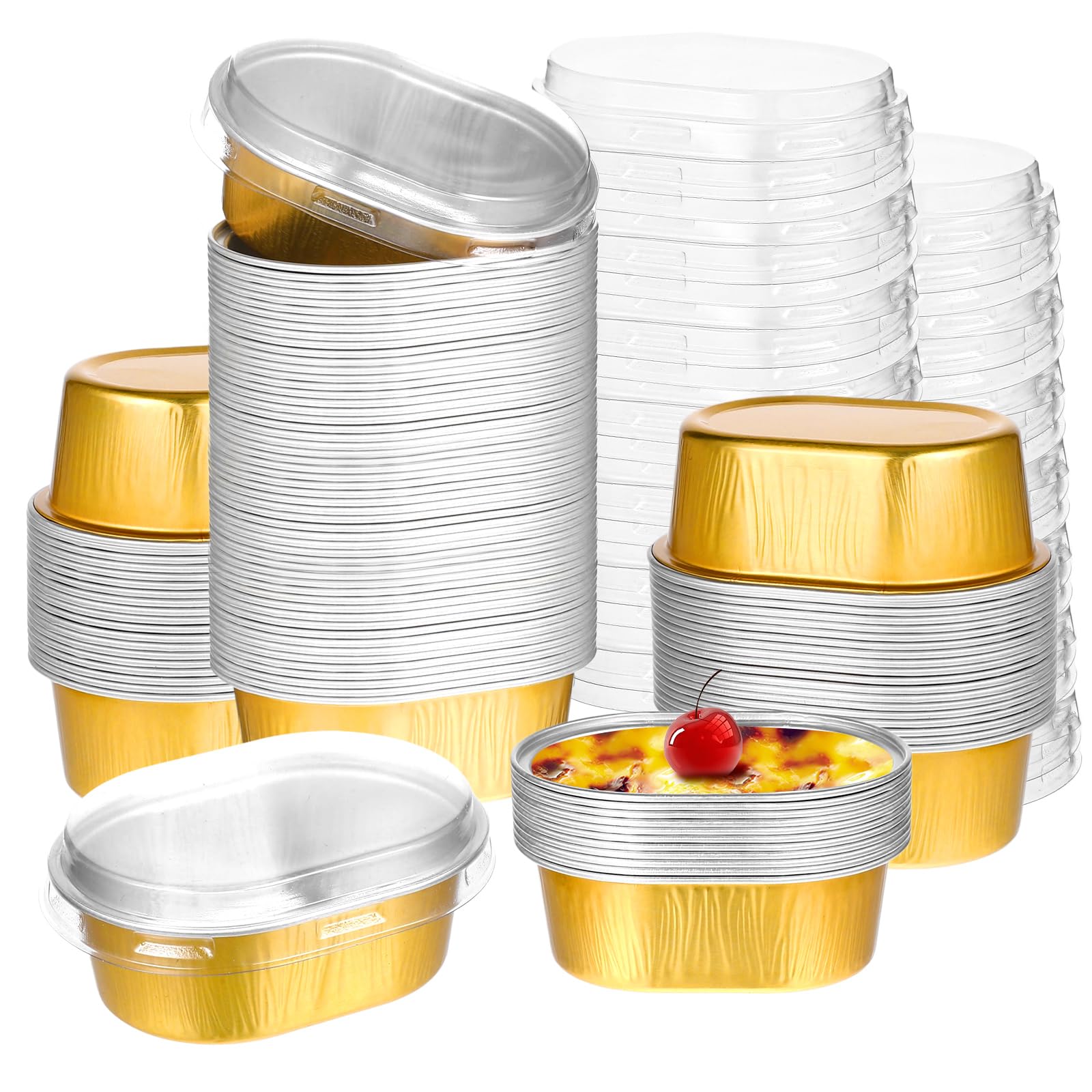 Photo 1 of 150 Pack Mini Aluminum Baking Cups with Lids, 3 OZ Disposable Ramekins Muffin Liners Containers, Individual Pie Tin Cup for Dessert
