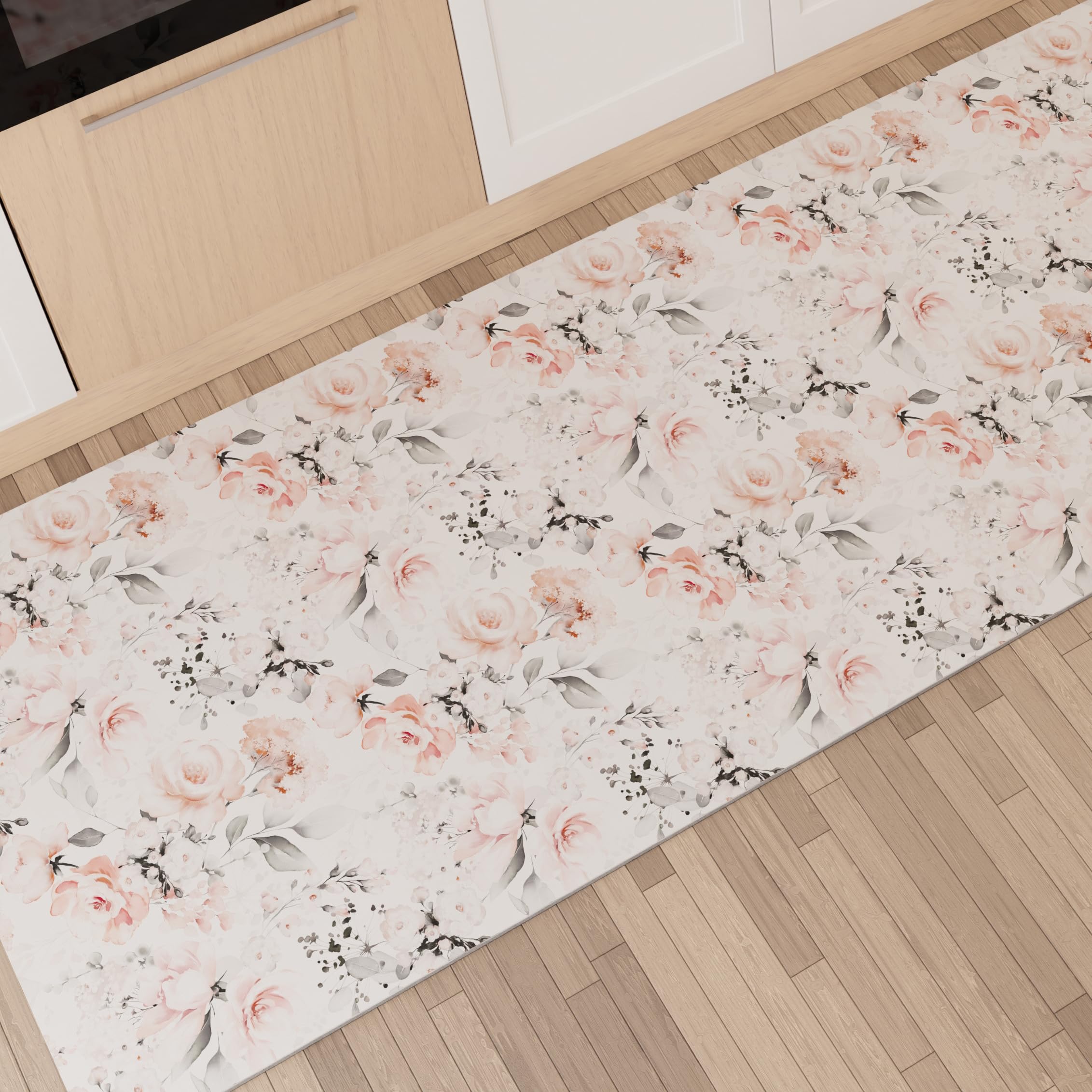 PETTI Artigiani Italiani - Kitchen Rug Runner Kitchen Non-Slip and Washable 52x380 cm Floral Design 17 White 100% Made in Italy