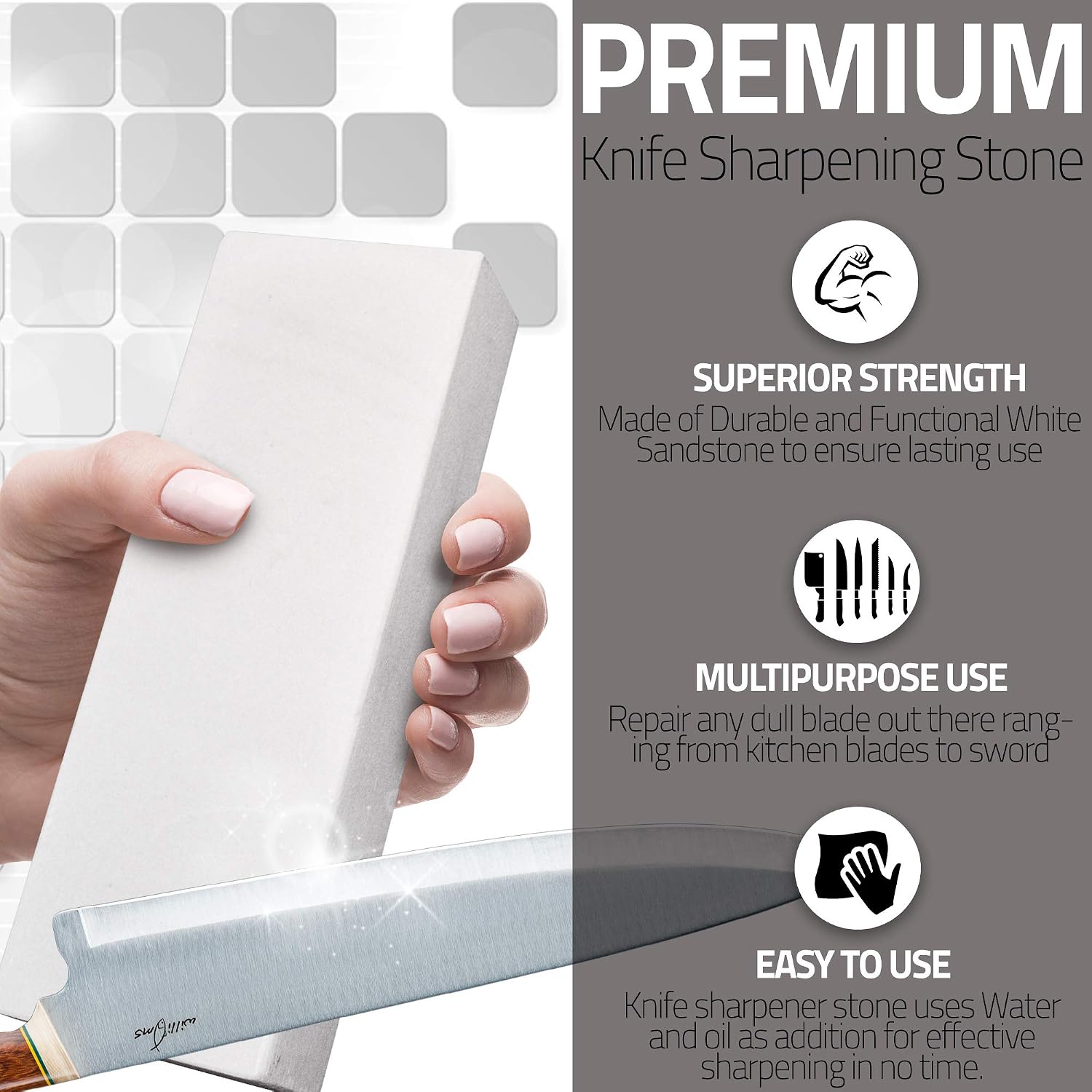 Sharpening Stone - Whetstone - Very Large Size, Knife and Tools Sharpener - Coarse Grade White Sandstone - Natural Stone - Long Lasting - Image 4