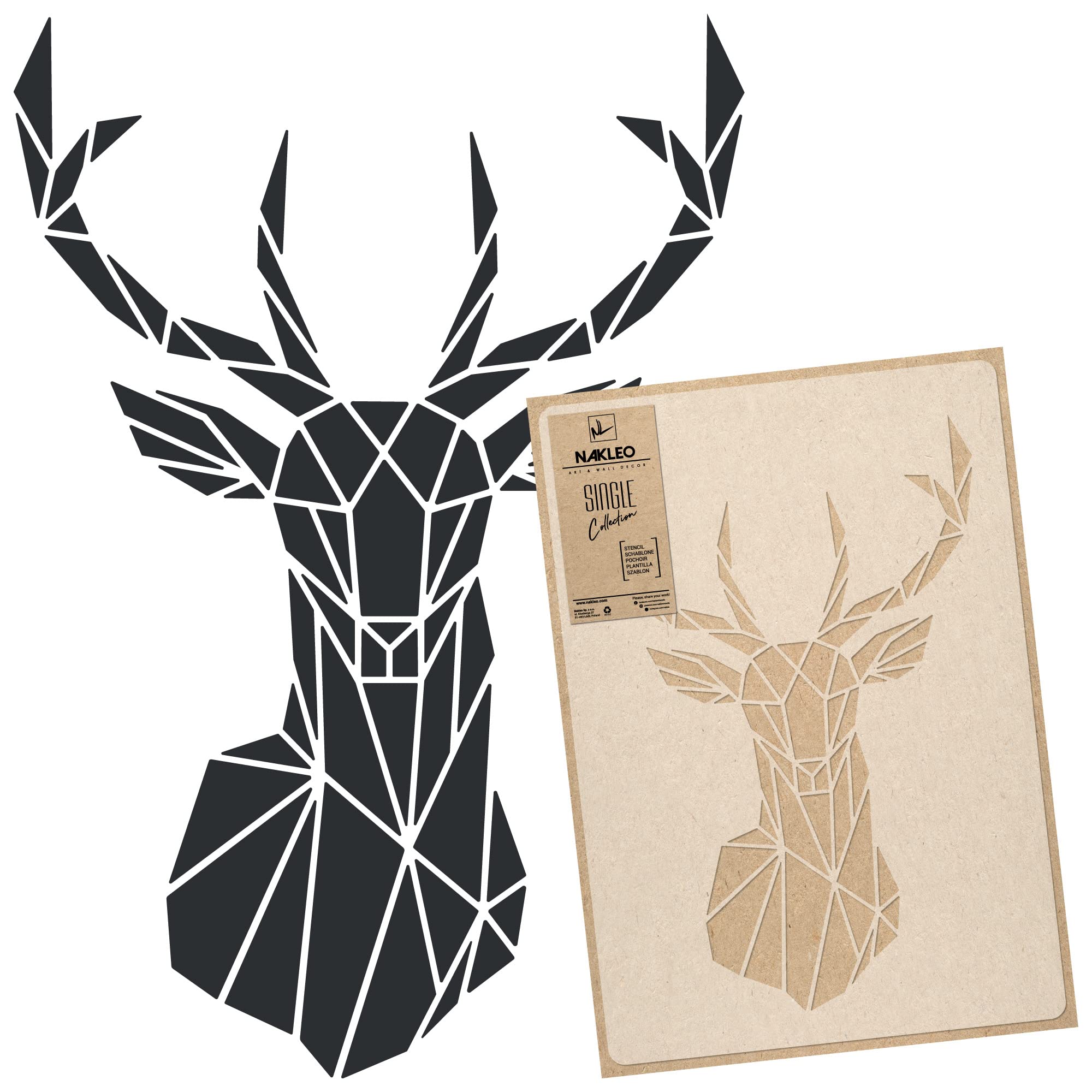 NAKLEO Large Wall Painting Stencil 43x64 cm, Geometric Deer Antler Pattern, Reusable Plastic Template, DIY Art and Craft Home Decor, Floor Wood Fabric Furniture