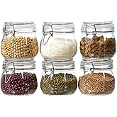 6 Pack 17oz Food Storage Jars with Airtight Lids, Preserving Seal Wire Clip Fastening Glass Containers, Canisters for Kitchen Organization, Flour, Cereal, Pasta, Sugar, Beans, Pickling Jars (17 Oz*6)