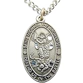 Saint Michael Pewter Medal Oval Pendant 1 Inch on 24 Inch Stainless Steel Chain Gift