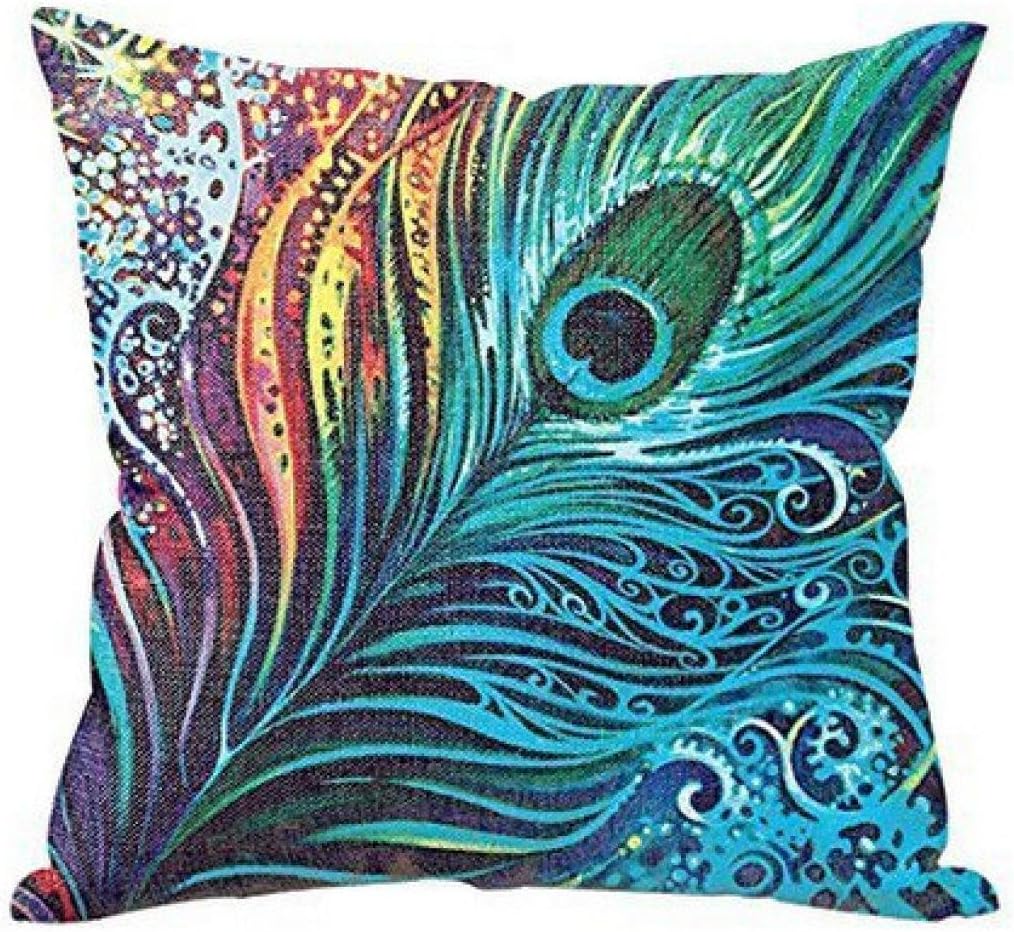 Quistal Throw Pillow Covers Peacock Feather Pattern Pillowcases Pillow Cases Home Car Decorative (Green)