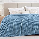 BEDELITE Blankets Queen Size for Bed, 300GSM Soft & Warm Fleece Blanket, Decorative and Giftable Striped Light Blue Blankets for Women, Men, 90"x90"