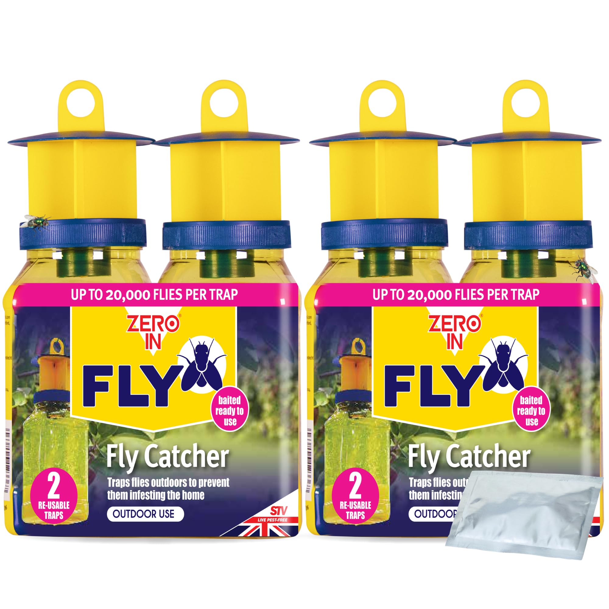 Zero In Outdoor Fly Trap - Ready-Baited Outdoor Fly Catcher, Multi Pack X2 - Non-Toxic, Insect Trap to Attract & Trap Bugs - Suitable for Garden & Outdoor Use, Lasts up to 2-3 Weeks