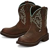 Justin Gemma II Women's 8 Tall Black Leather Rodeo Boot with Chic Stitch Pattern, Round Toe & Comfort Insole