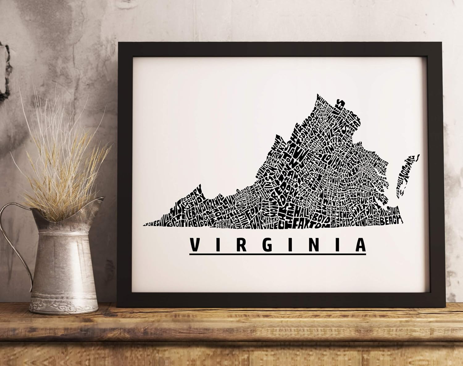 Amazon.com: Virginia state map art decor, available FRAMED or UNFRAMED