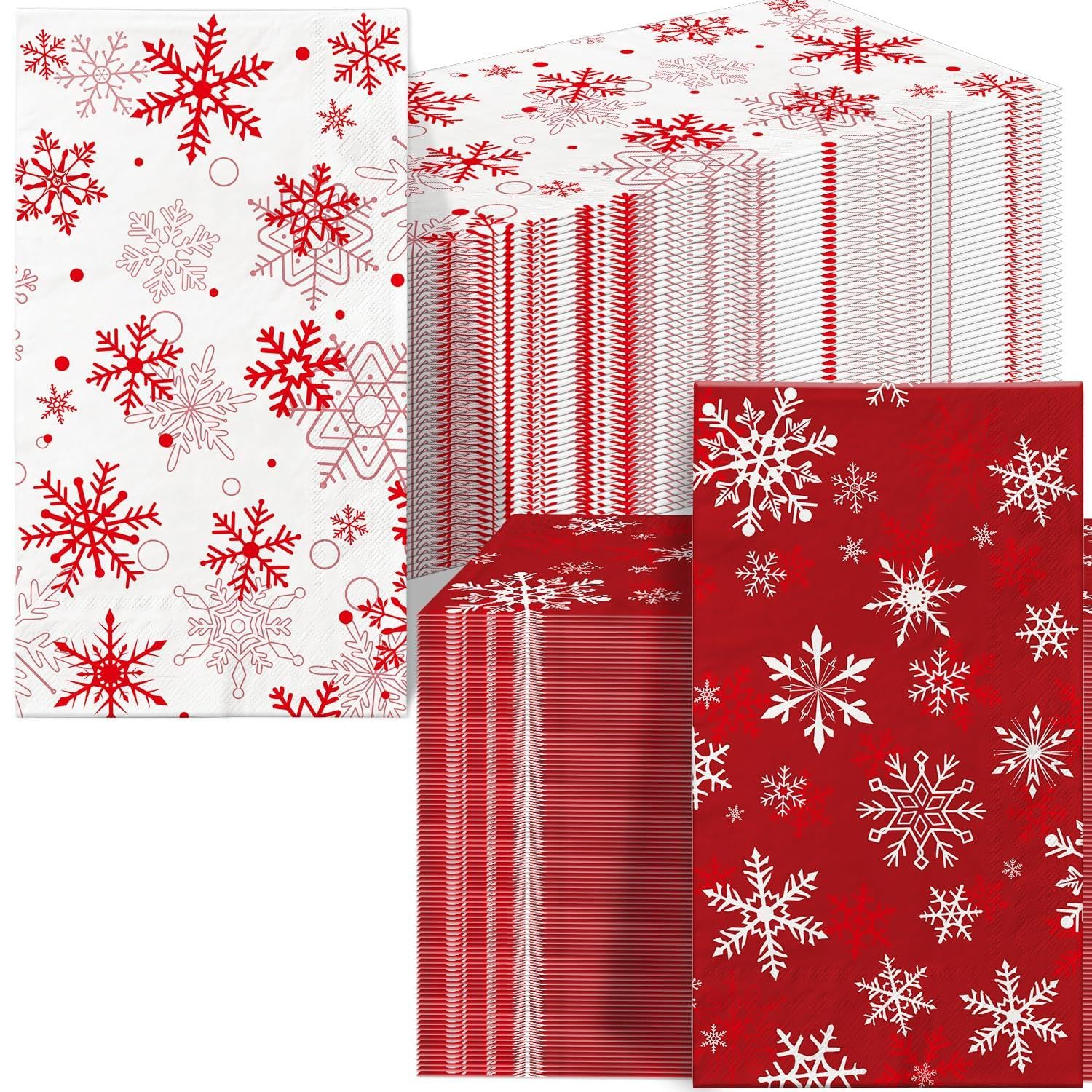 Photo 1 of 100 Pcs Christmas Guest Napkins Snowflakes Disposable Paper Napkins Winter Christmas Cocktail Guest Hand Towel for Party Table Dinner Kitchen Bathroom