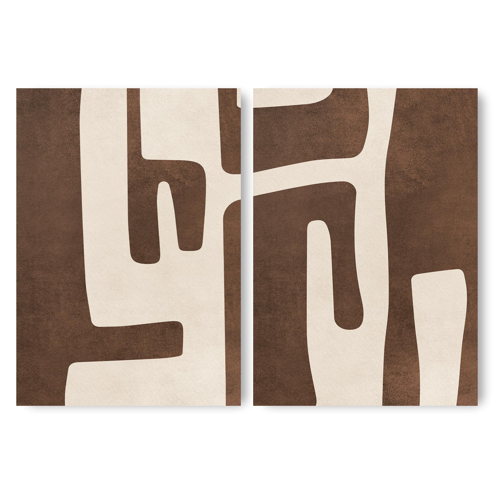 ADAM & ALICE Premium Unframed Wall Art Print – Textured Mid Century Modern Abstract Artwork – Home Decor for Living Room/Bedroom/Hallway/Office – Brown – A3 Set of 2