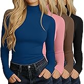 Huukeay 4 Packs Women's Turtleneck Tops Long Sleeve Shirts Mock Turtleneck Basic Tees Lightweight Slim Fit Casual Undershirt