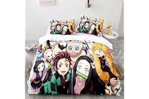 Hveeul Anime 3D Demon Slayer: Duvet Cover 3 Piece Bedding Set,Teen Comforter Cover Set Super Soft Duvet Cover with Pillowcase(Style 1 Queen: 90"x90"