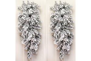 FLORAL HOME DECOR Set of 2 Flocked Pine Swags