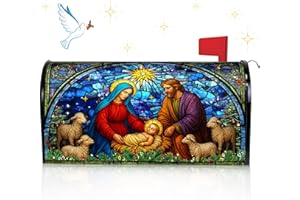 Blosssound Christmas Magnetic Mailbox Cover Standard Size 21 X18 Inch Xmas Windows Nativity Scene Mailbox Covers Decor Retro Religious Christmas Post Box Garden Yard Outdoor Decoration