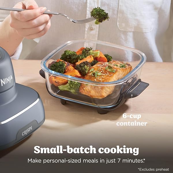 NINJA CRISPI 4-IN-1 GLASS AIR FRYER | WITH NON-TOXIC 4QT & 6-CUP GLASS CONTAINERS & LIDS | MICROWAVE, FREEZER, DISHWASHER SAFE | 450°F MAX TEMP |1500 WATT | CYBERSPACE | FN101GY