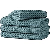 Microfiber Waffle Face Towels, 4 Pieces, Soft, Absorbent, Fast Drying, Lint Free 430 GSM (Green)