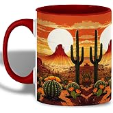ANOVRA Desert Sunset Ceramic Mug - Southwestern Cactus Coffee Cup - Warm Western Landscape, Golden Hour, Nature, Adventure, Office, Home, Birthday