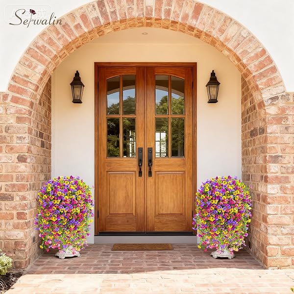 SERWALIN ARTIFICIAL FAKE HANGING FLOWERS FOR OUTDOORS PLANTERS,6PCS UV RESISTANT FAUX PANSY SPRING FLOWERS FOR OUTSIDE PORCH PATIO GARDEN WINDOW BOX (MIXED COLORS)