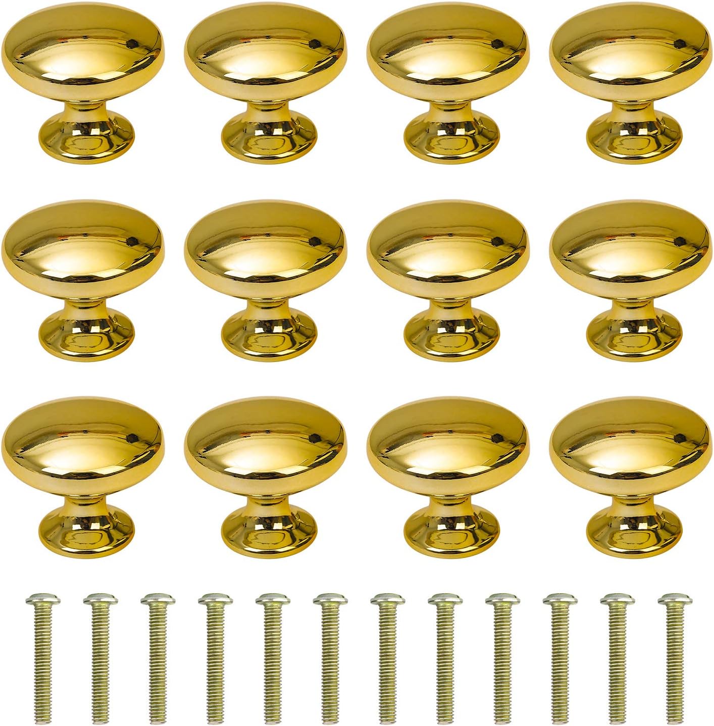 MengH-Shop Drawer Knob, Round Cabinet Knobs, 30 mm, Furniture Knob with Alloy Screw for Cupboard Drawer, Kitchen, Pack of 12, Gold