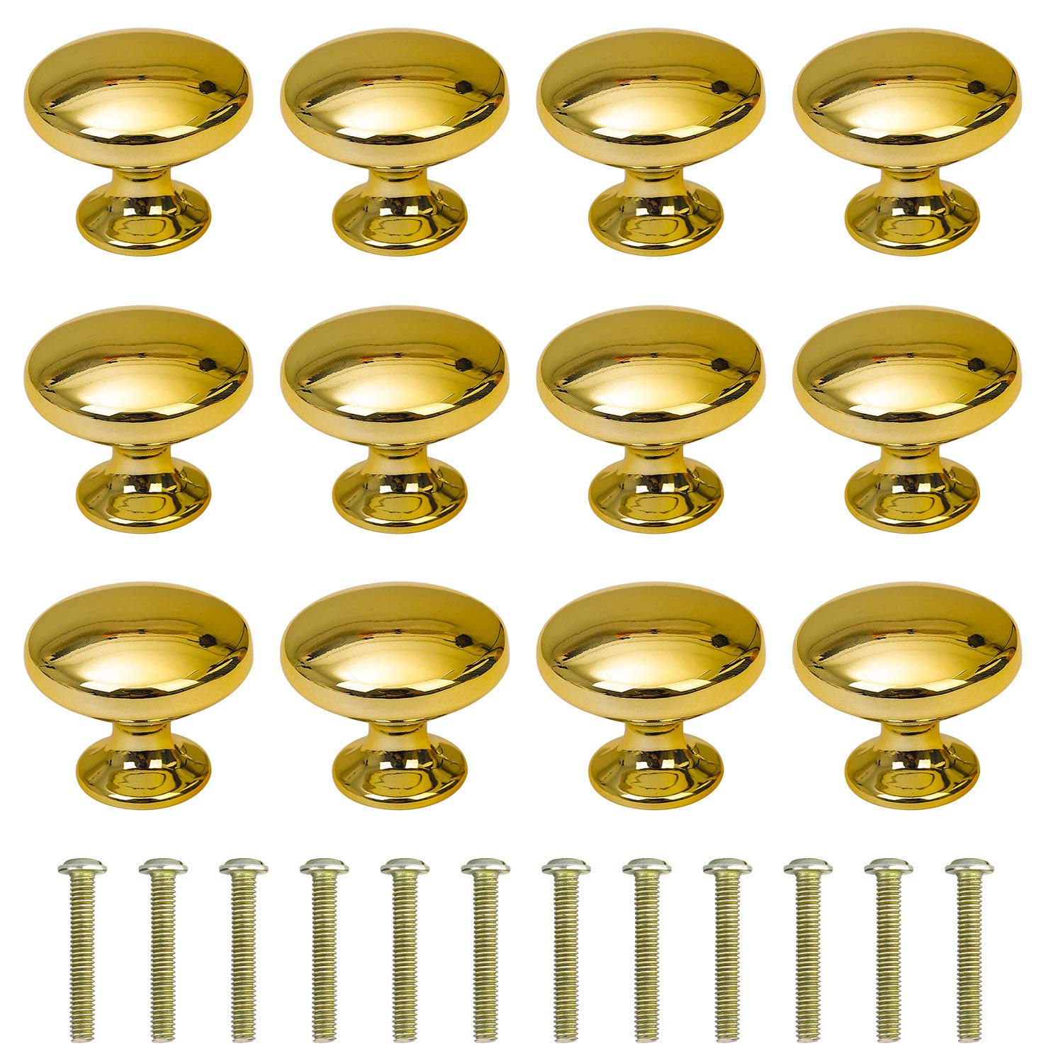 MengH-Shop Drawer Knob, Round Cabinet Knobs, 30 mm, Furniture Knob with Alloy Screw for Cupboard, Drawer, Kitchen, Pack of 12, Gold