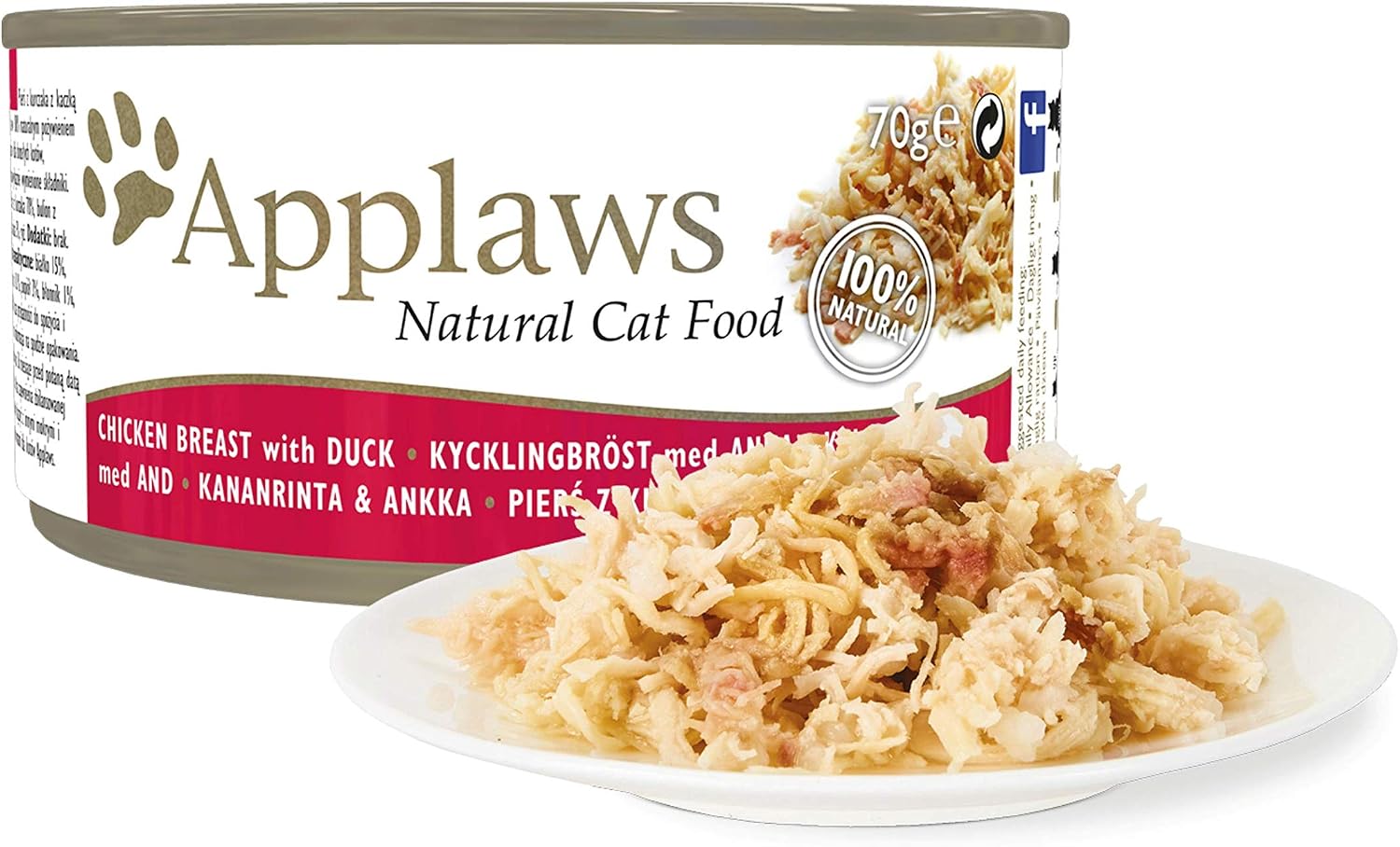 Applaws 100% Natural Wet Cat Food, Chicken with Duck in Broth, 70 g Tin (Pack of 24), Adult, 70 g (Pack of 24)