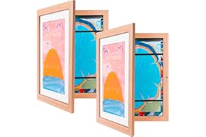 OPPOSITE WALL [Set of 2] Kids Artwork Frames Changeable - Real Wood Kids Art Frame with Shatterproof Clear Acrylic - 8.5x11” with Mat - Wall Mount & Tabletop Kids Picture Frames - Vertical or Horizontal