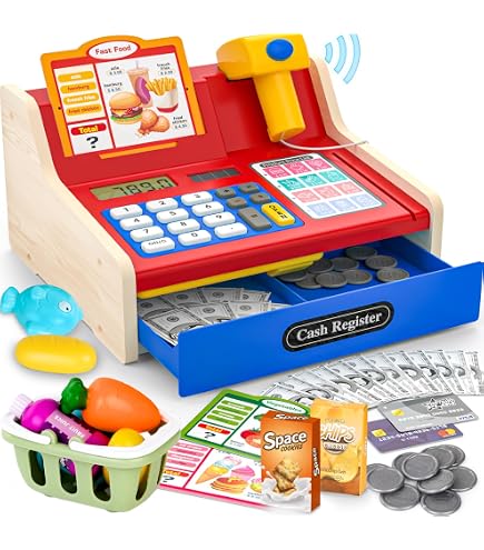 Amazon.com: Kids Cash Register with Scanner and Sound, Microphone