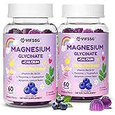 Magnesium Glycinate Gummies for Adults & Kids 4+, 2 Pack Sugar Free Magnesium Bisglycinate Supplement 400/200mg with L Theanine, Chamomile, Lemon Balm for Evening Support & Bedtime Routine 120 Gummies