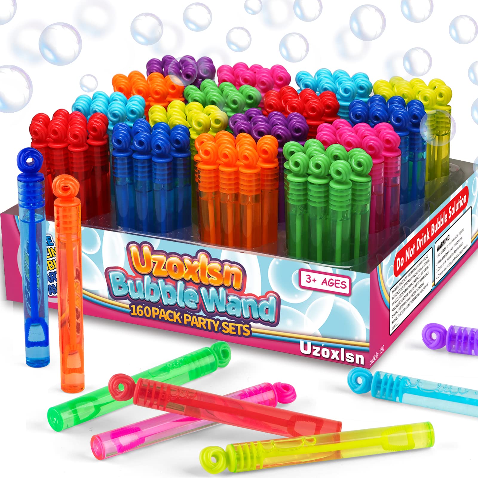 Photo 1 of 160 Pcs 8 Colors Mini Bubble Wand Bulk Assortment for Kid, Party Favors Toy for Carnival Prizes, Pinata Gift Bag Stuffer for Child Girl Boy Toddler, Birthday Wedding Valentines Activities