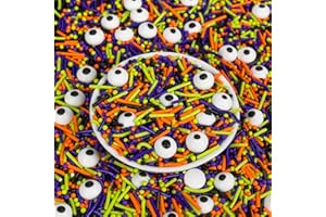 SUGARZY Edible Halloween Sprinkles,Black White Eyes Purple Green Orange and Black Pearls and Jimmies Mixed,130g/4.58ounce,Monster Sprinkle Perfect for Cake Decorations, Baking, Ice Cream, Cookies, Cupcake Topper,Halloween Supplies Children's Party