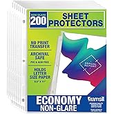 Samsill 200 Pack Sheet Protectors, 8.5x11 Inch Page Protectors for 3 Ring Binder, Standard Weight, Non-Glare Protector, Letter Size, Top Loading, Acid Free