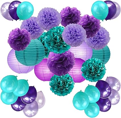 lavender and teal baby shower decorations