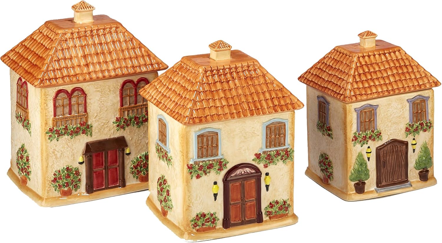 Certified International Corp Piazzette 3-D Villa House 3 piece Canister Set, Multicolor