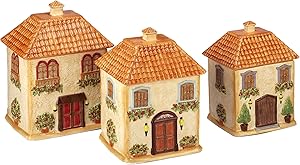 Certified International Corp Piazzette 3-D Villa House 3 piece Canister Set, Multicolor