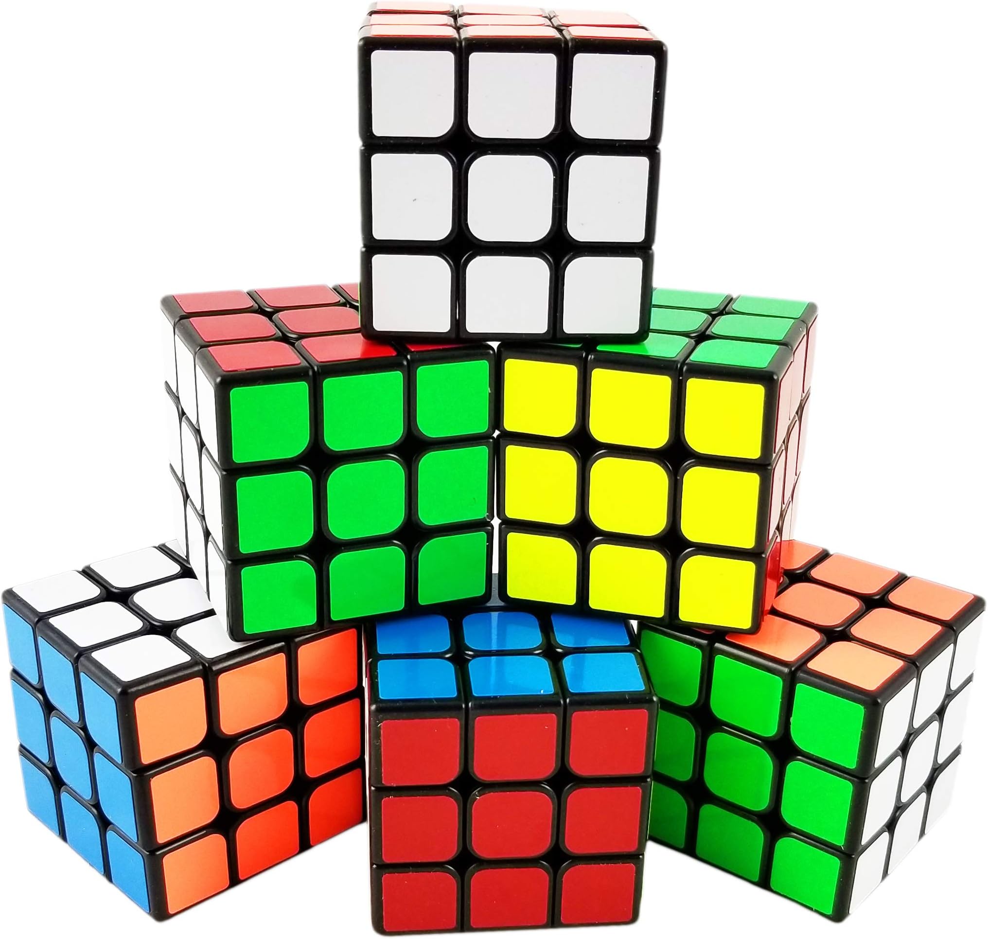INTEGEAR 6 Pack Full Size 56mm Magic Speed Cube 3x3 Easy Turning and Smooth Play Durable Puzzle Cube Toy for Kids
