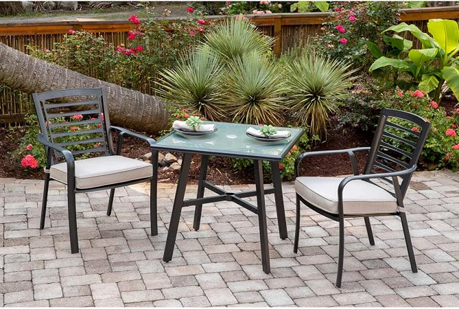 Amazon Com Hanover Pemdn3pcg Ash Pemberton 3 Piece Grade Bistro Set Commercial Outdoor Furniture Cast Ash Gunmetal Garden Outdoor